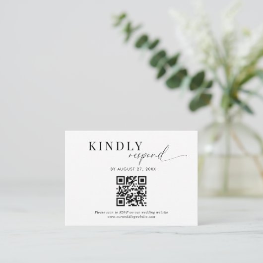 Carte D'accompagnement Budget QR Code Classé noir blanc Mariage de script (Debout devant)