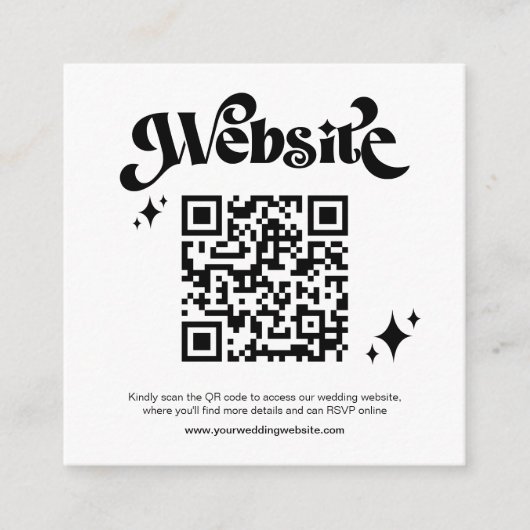 Carte D'accompagnement Budget Retro Black Script QR Code Mariage site Web (Devant)