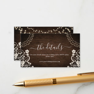 Carte D'accompagnement Budget Rustic Woodsy Lights Mariage de bois Détail