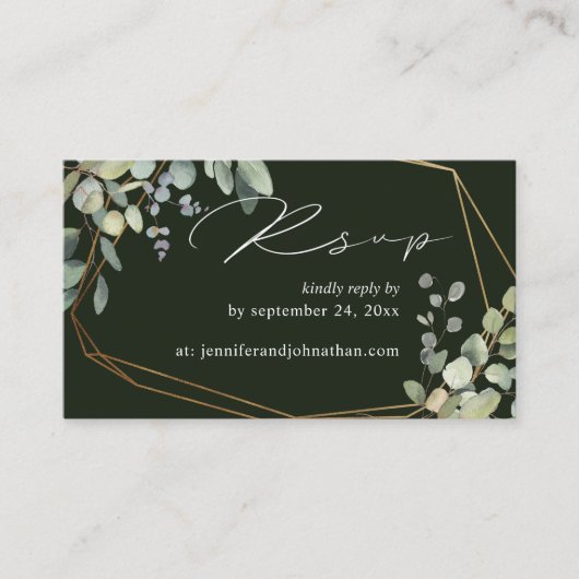 Carte D'accompagnement Budget Rustique Eucalyptus & Or 2SM Repas RSVP Ver (Devant)