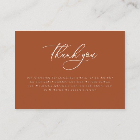 Carte D'accompagnement Budget rustique mariage élégant merci terracotta (Dos)