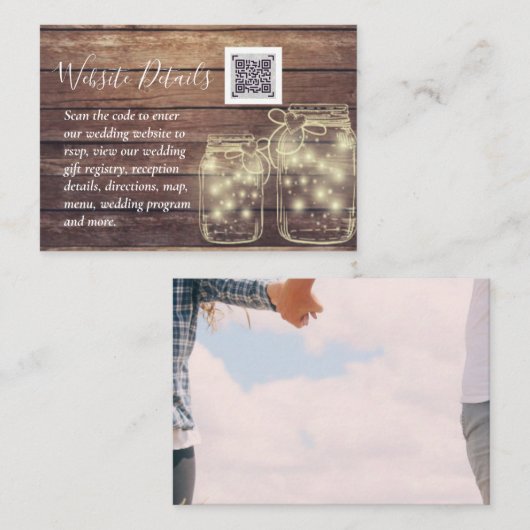 Carte D'accompagnement BUDGET Rustique Mason Jar Lumières MARIAGE en bois (Devant / Derrière)