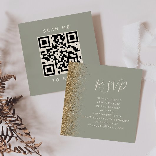 Carte D'accompagnement Budget Sage Green Gold Mariage QR Code RSVP