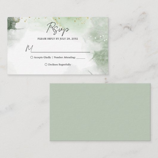 Carte D'accompagnement Budget Sage Vert Aquarelle Splash Mariage Rsvp (Devant / Derrière)