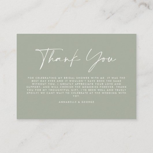 Carte D'accompagnement Budget sage vert simple douche nuptiale merci (Dos)