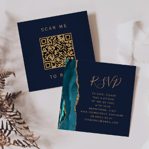Carte D'accompagnement Budget Sarcelle Agate Marine Mariage QR Code RSVP