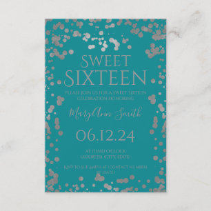 Carte D'accompagnement Budget Silver Foil Confetti Sweet sixteen Turquois