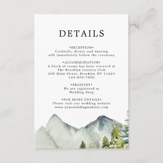 Carte D'accompagnement BUDGET Simple Forest Mounts Détails du Mariage (Devant)