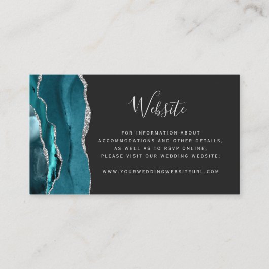 Carte D'accompagnement Budget Turquoise Argent Agate Dark Mariage QR Code (Devant)