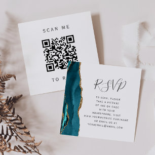 Carte D'accompagnement Budget Turquoise Gold Agate Mariage QR Code RSVP