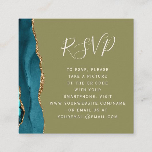 Carte D'accompagnement Budget Turquoise Gold Agate Olive Mariage QR Code (Devant)
