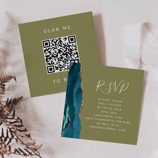 Carte D'accompagnement Budget Turquoise Gold Agate Olive Mariage QR Code