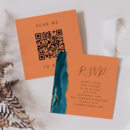 Carte D'accompagnement Budget Turquoise Gold Agate Tangerine QR Code RSVP