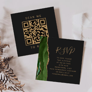 Carte D'accompagnement Budget Vert Or Agate Sombre Mariage QR Code RSVP