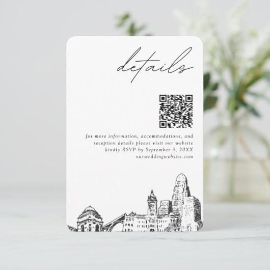 Carte D'accompagnement Buffalo Mariage moderne Détails QR Code (Debout devant)