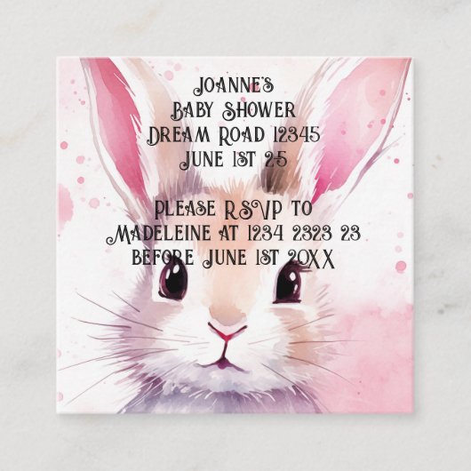 Carte D'accompagnement Bunny Cute Aquarelle baby shower rose (Devant)
