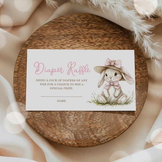 Carte D'accompagnement Bunny Pink Bow Baby Shower Diaper Raffle