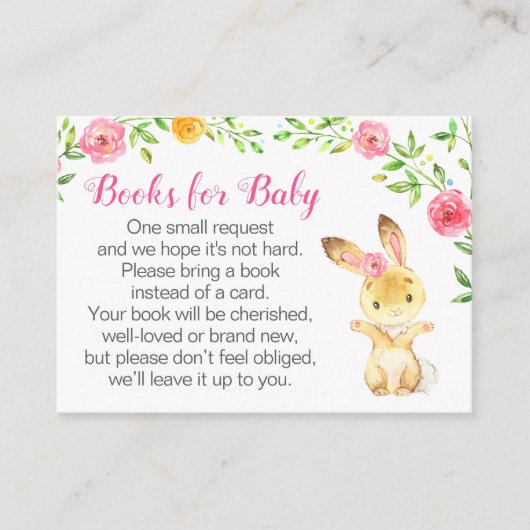 Carte D'accompagnement Bunny Pink Floral Books for Baby Book Request (Devant)