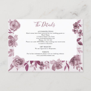 Carte D'accompagnement Burgundy Aquarelle Florale Détails du Mariage