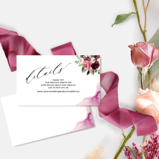 Carte D'accompagnement Burgundy Blush Elegant Wedding Website / Détails
