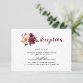 Carte D'accompagnement Burgundy Blush Élégante Réception de mariage flora (Debout devant)