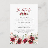 Carte D'accompagnement Burgundy Blush Floral Wedding Reception Details (Devant)