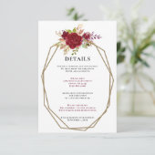 Carte D'accompagnement Burgundy Blush Gold Floral Mariage (Debout devant)