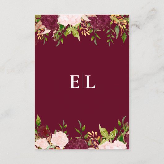 Carte D'accompagnement Burgundy Blush Gold Floral Mariage (Dos)