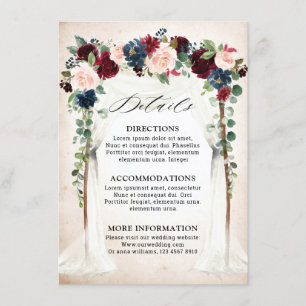 Carte D'accompagnement Burgundy Blush Navy Floral Arch Détails du Mariage