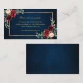 Carte D'accompagnement Burgundy Blush Navy Floral Détails du Mariage (Devant / Derrière)