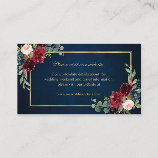 Carte D'accompagnement Burgundy Blush Navy Floral Détails du Mariage (Devant)