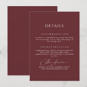 Carte D'accompagnement Burgundy Calligraphy Romantique Détails du Mariage (Devant / Derrière)