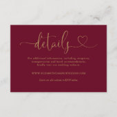 Carte D'accompagnement Burgundy Et Gold Heart Script Détails du Mariage (Devant)