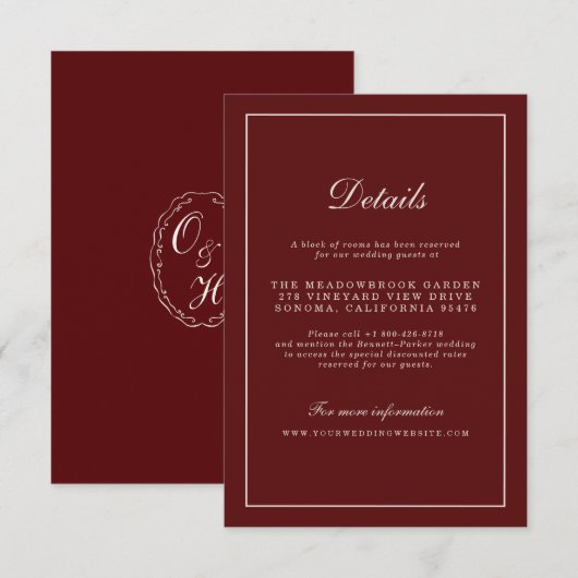 Carte D'accompagnement Burgundy Fall Wedding Details Enclosure Card (Devant / Derrière)