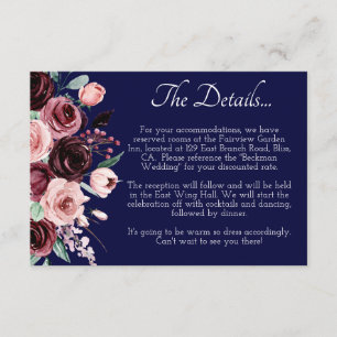 Carte D'accompagnement Burgundy Floral and Navy Blue Mariage Detail