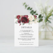 Carte D'accompagnement Burgundy Floral Mariage Informations sur l'invité (Debout devant)