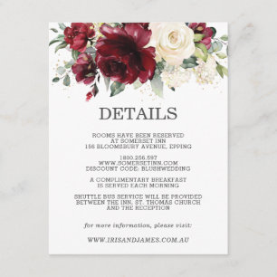Carte D'accompagnement Burgundy Floral Mariage Informations sur l'invité