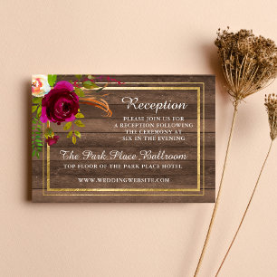Carte D'accompagnement Burgundy Floral Rustic Gold Blush Réception Rose