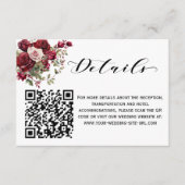 Carte D'accompagnement Burgundy Floral Script QR Code Détails du Mariage (Devant)