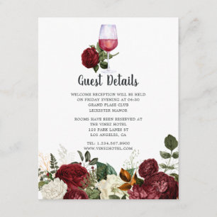 Carte D'accompagnement Burgundy Floral Vin Dégustation Mariage Détails au