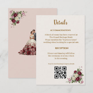 Carte D'accompagnement  Burgundy Floral Wedding Details Enclosure Card