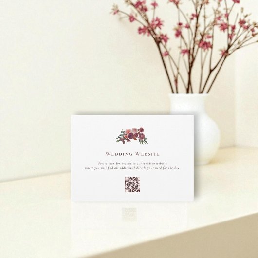 Carte D'accompagnement Burgundy Floral Wedding Website Enclosure Card