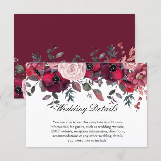 Carte D'accompagnement Burgundy Florom Blush Blue FlorMariage