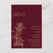 Carte D'accompagnement Burgundy Gold Floral Détails du Mariage (Devant)