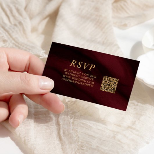 Carte D'accompagnement Burgundy & Gold Mariage QR Code RSVP