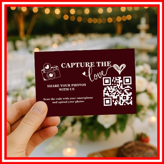 Carte D'accompagnement Burgundy & Ivory Capture The Love QR Code Wedding