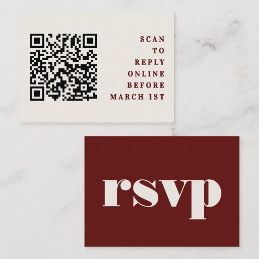 Carte D'accompagnement Burgundy & Ivory Simple Mariage QR Code RSVP (Devant / Derrière)