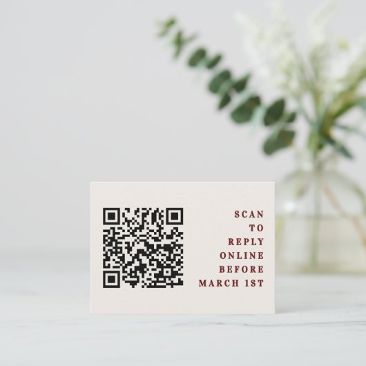 Carte D'accompagnement Burgundy & Ivory Simple Wedding QR Code RSVP (Debout devant)