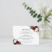 Carte D'accompagnement Burgundy Ivory White Floral Détails du Mariage (Debout devant)