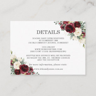 Carte D'accompagnement Burgundy Ivory White Floral Détails du Mariage